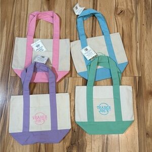 Trader Joe's Pastel Mini Canvas Tote Bags lot of 4